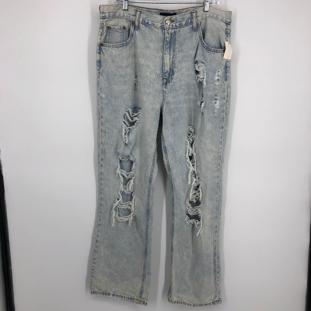 Aeropostale Womens 90s Baggy‎ Jeans Size 16 Light Wash Ripped Destructed NWT